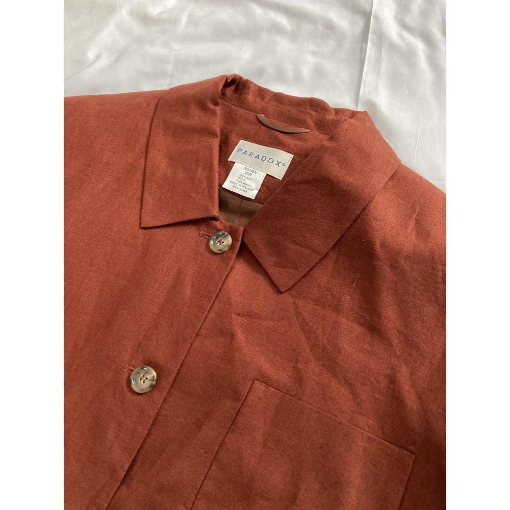 Paradox Jacket Women 20W Brown 100% Linen Button Front Patch Pocket Lined Casual - Picture 2 of 12